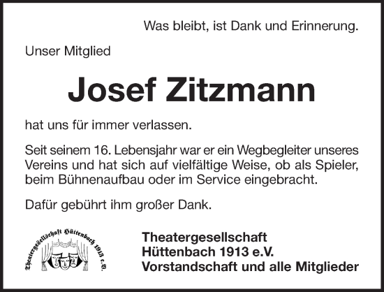 Traueranzeige von Josef Zitzmann von Pegnitz-Zeitung