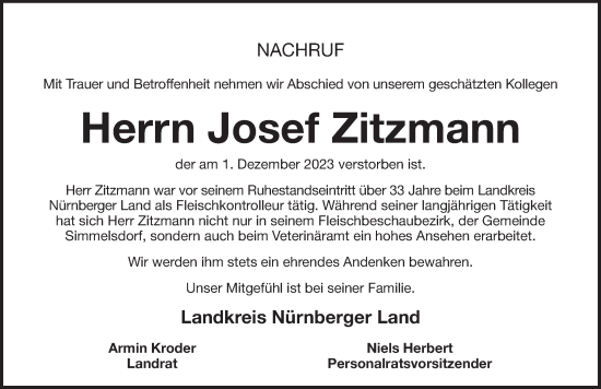 Traueranzeige von Josef Zitzmann von Pegnitz-Zeitung