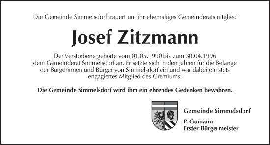 Traueranzeige von Josef Zitzmann von Pegnitz-Zeitung