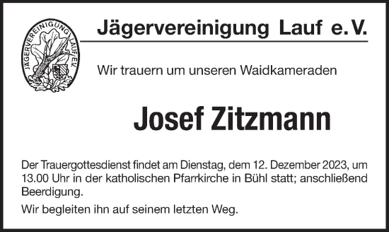 Traueranzeige von Josef Zitzmann von Pegnitz-Zeitung