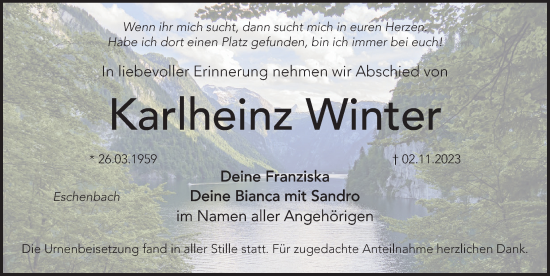 Traueranzeige von Karlheinz Winter von Hersbrucker Zeitung Lokal