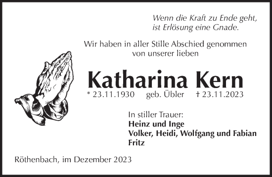 Traueranzeige von Katharina Kern von Pegnitz-Zeitung