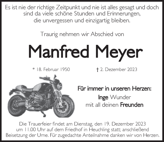 Traueranzeige von Manfred Meyer von Pegnitz-Zeitung