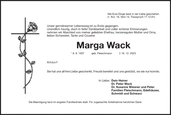Traueranzeige von Marga Wack von Der Bote