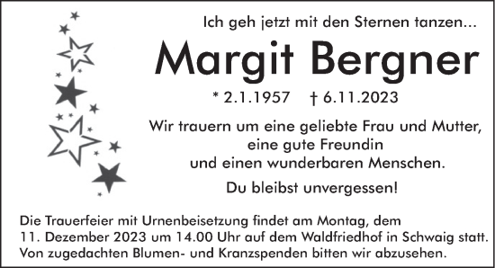 Traueranzeige von Margit Bergner von Pegnitz-Zeitung