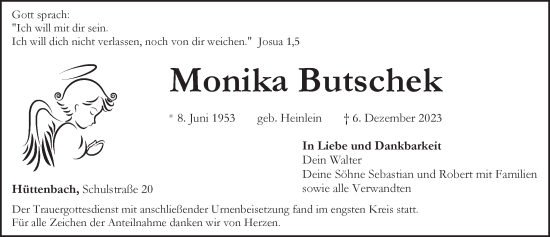 Traueranzeige von Monika Butschek von Pegnitz-Zeitung