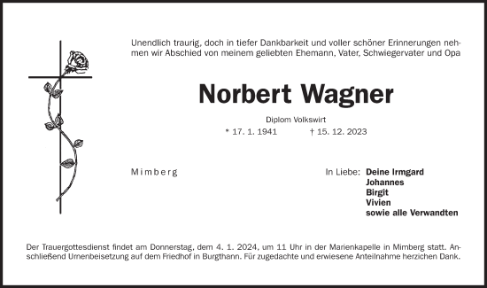 Traueranzeige von Norbert Wagner von Der Bote