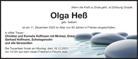 Traueranzeige von Olga Heß von Der Bote