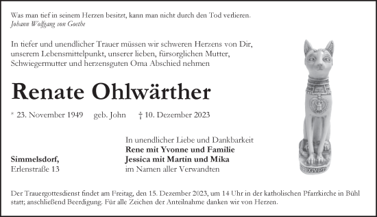 Traueranzeige von Renate Ohlwärther von Pegnitz-Zeitung