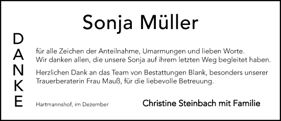 Traueranzeige von Sonja Müller von Hersbrucker Zeitung Lokal