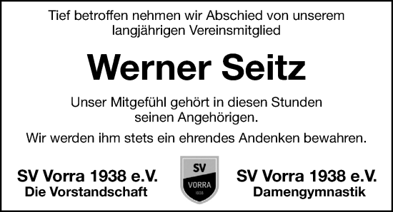Traueranzeige von Werner Seitz von Hersbrucker Zeitung Lokal