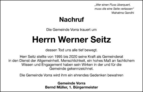 Traueranzeige von Werner Seitz von Hersbrucker Zeitung Lokal