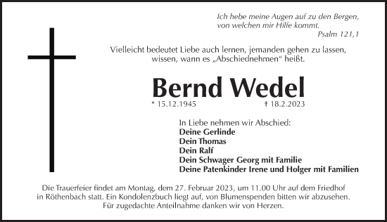 Traueranzeige von Bernd Wedel von Pegnitz-Zeitung