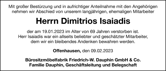 Traueranzeige von Dimitrios Isaiadis von Hersbrucker Zeitung Lokal