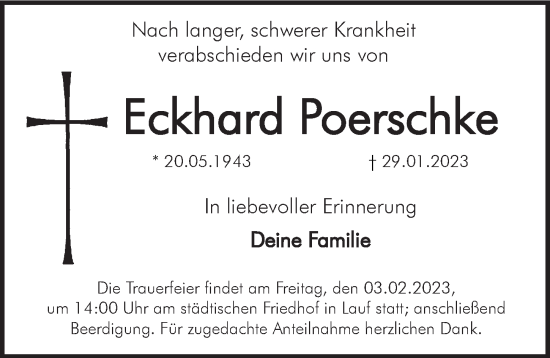 Traueranzeige von Eckhard Poerschke von Pegnitz-Zeitung