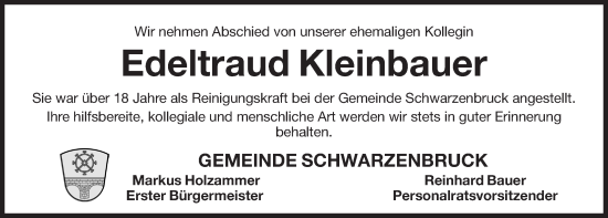 Traueranzeige von Edeltraud Kleinbauer von Der Bote