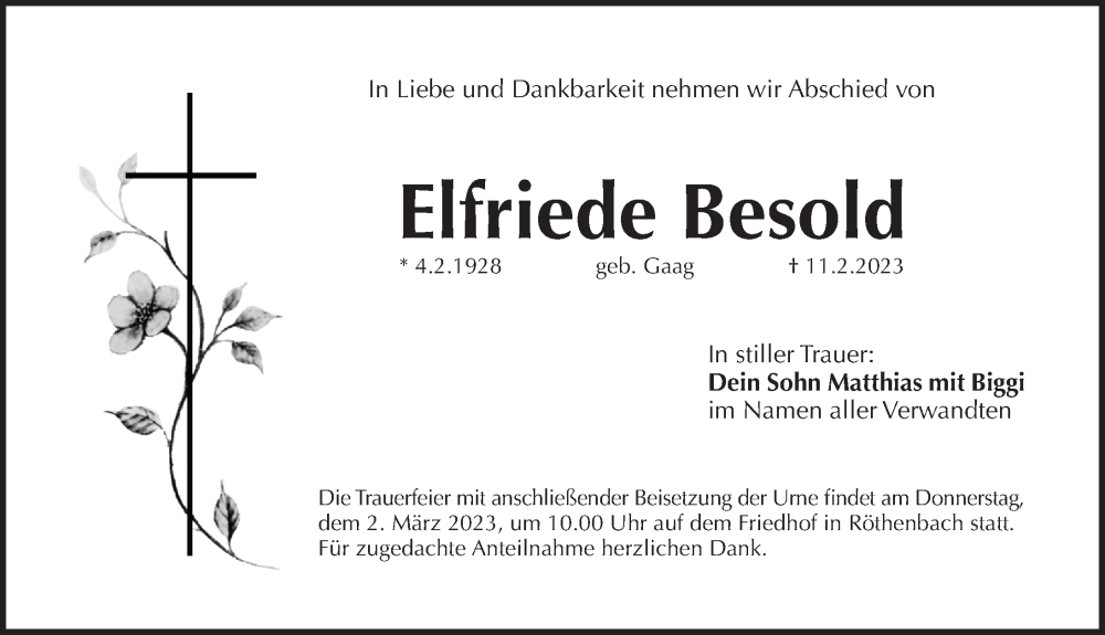  Traueranzeige für Elfriede Besold vom 25.02.2023 aus Pegnitz-Zeitung