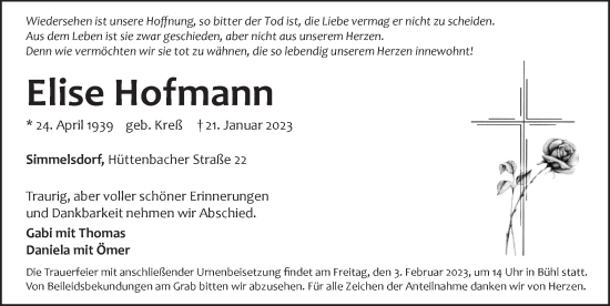 Traueranzeige von Elise Hofmann von Pegnitz-Zeitung