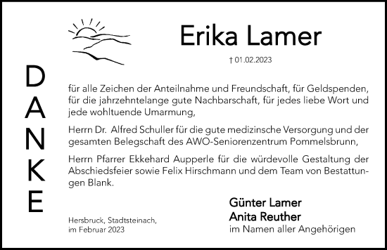 Traueranzeige von Erika Lamer von Hersbrucker Zeitung Lokal