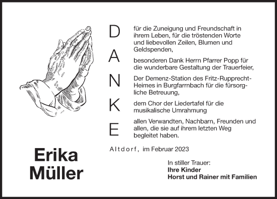 Traueranzeige von Erika Müller von Der Bote