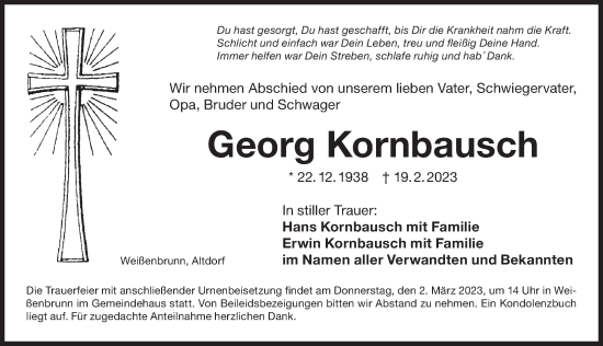 Traueranzeige von Georg Kornbausch von Der Bote