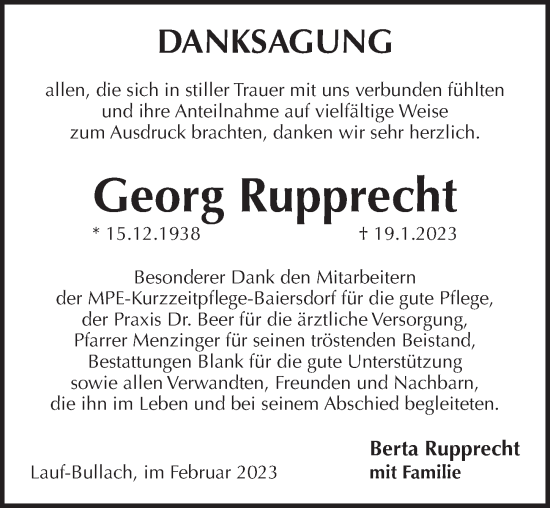 Traueranzeige von Georg Rupprecht von Pegnitz-Zeitung
