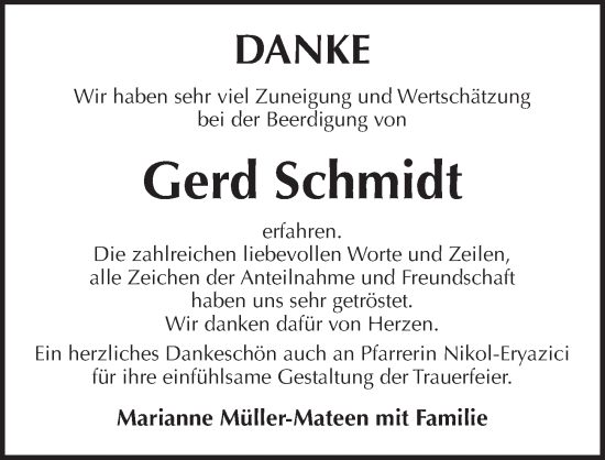 Traueranzeige von Gerd Schmidt von Pegnitz-Zeitung