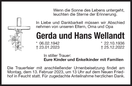 Traueranzeige von Gerda und Hans  Wellandt von Der Bote