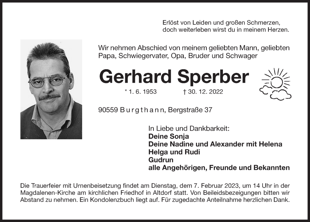  Traueranzeige für Gerhard Sperber vom 04.02.2023 aus Der Bote
