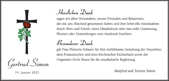 Traueranzeige von Gertrud Simon von Hersbrucker Zeitung Lokal