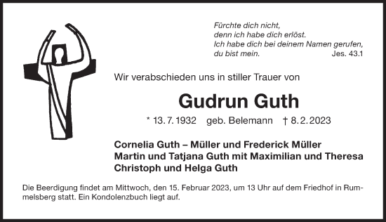 Traueranzeige von Gudrun Guth von Der Bote