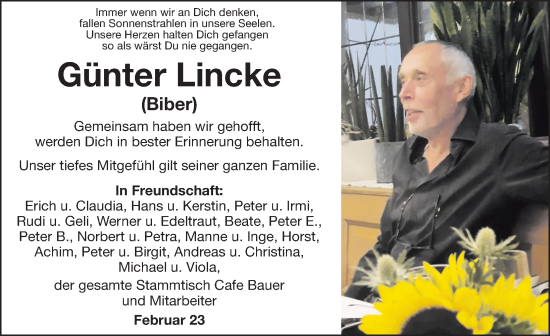 Traueranzeige von Günter Lincke von Hersbrucker Zeitung Lokal
