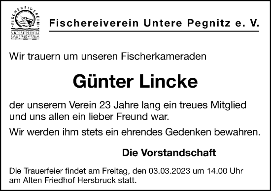Traueranzeige von Günter Lincke von Hersbrucker Zeitung Lokal
