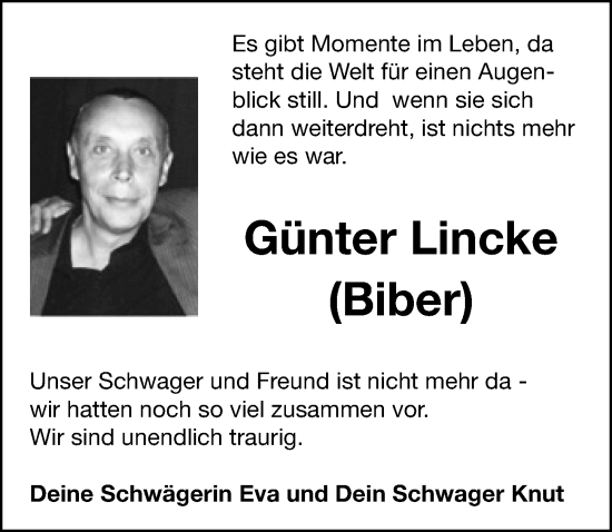 Traueranzeige von Günter Lincke von Hersbrucker Zeitung Lokal