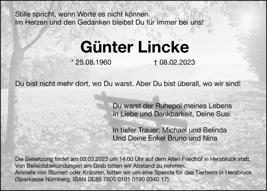 Traueranzeige von Günter Lincke von Hersbrucker Zeitung Lokal