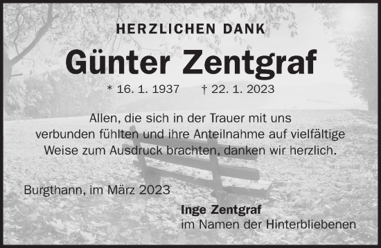 Traueranzeige von Günter Zentgraf von Der Bote