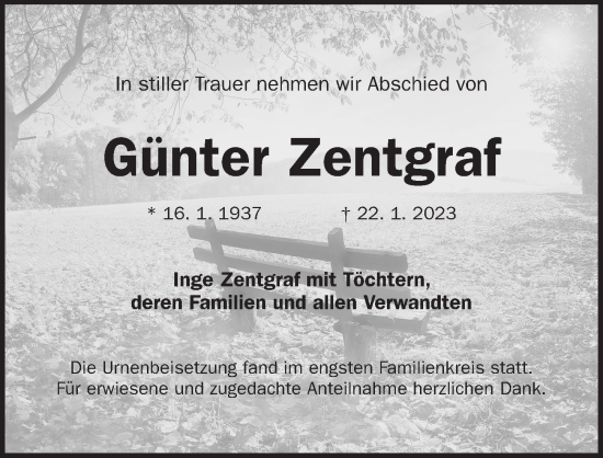 Traueranzeige von Günter Zentgraf von Der Bote