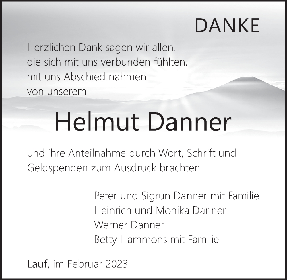  Traueranzeige für Helmut Danner vom 04.02.2023 aus Pegnitz-Zeitung