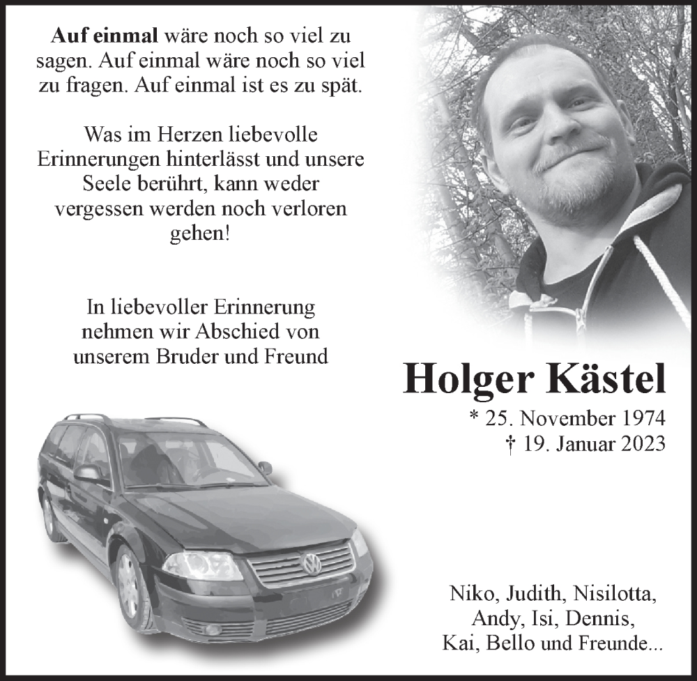  Traueranzeige für Holger Kästel vom 04.02.2023 aus Pegnitz-Zeitung