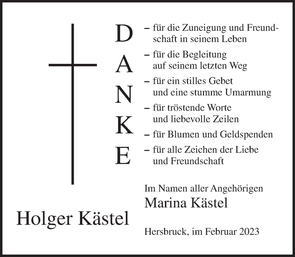  Traueranzeige für Holger Kästel vom 01.05.2022 aus Pegnitz-Zeitung