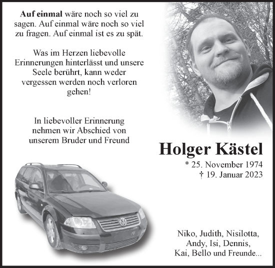 Traueranzeige von Holger Kästel von Pegnitz-Zeitung