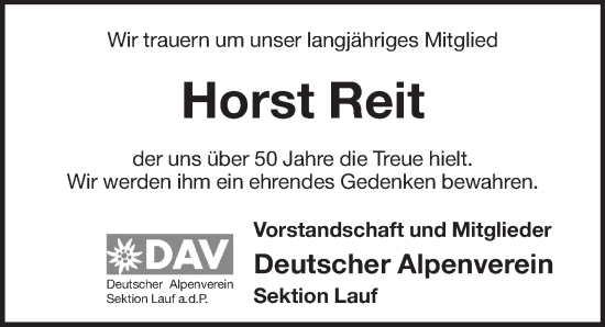 Traueranzeige von Horst Reit von Pegnitz-Zeitung