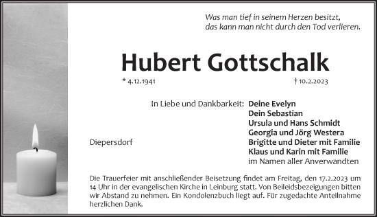 Traueranzeige von Hubert Gottschalk von Pegnitz-Zeitung