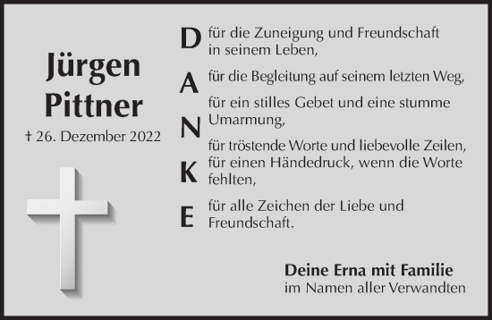 Traueranzeige von Jürgen Pittner von Pegnitz-Zeitung