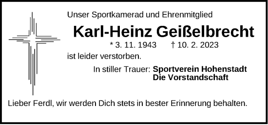 Traueranzeige von Karl-Heinz Geißelbrecht von Hersbrucker Zeitung Lokal