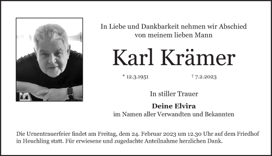 Traueranzeige von Karl Krämer von Pegnitz-Zeitung