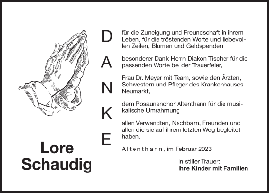 Traueranzeige von Lore Schaudig von Der Bote