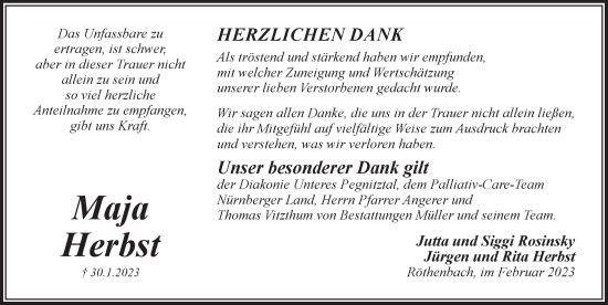 Traueranzeige von Maja Herbst von Pegnitz-Zeitung