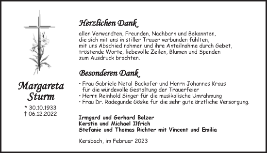 Traueranzeige von Margareta Sturm von Pegnitz-Zeitung