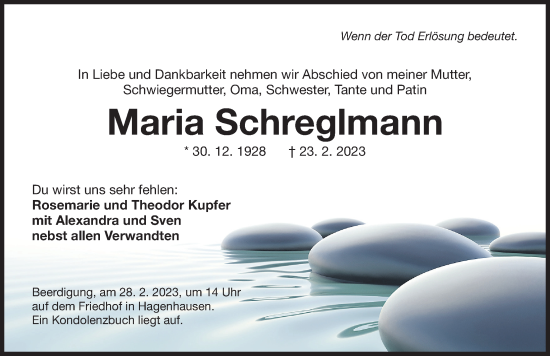 Traueranzeige von Maria Schreglmann von Der Bote